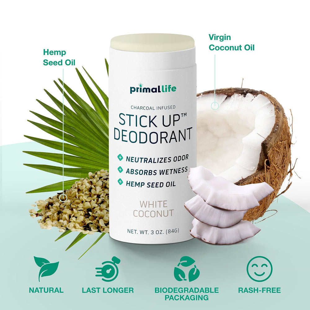 Stick Up ingredients display with bentonite clay for odor control.