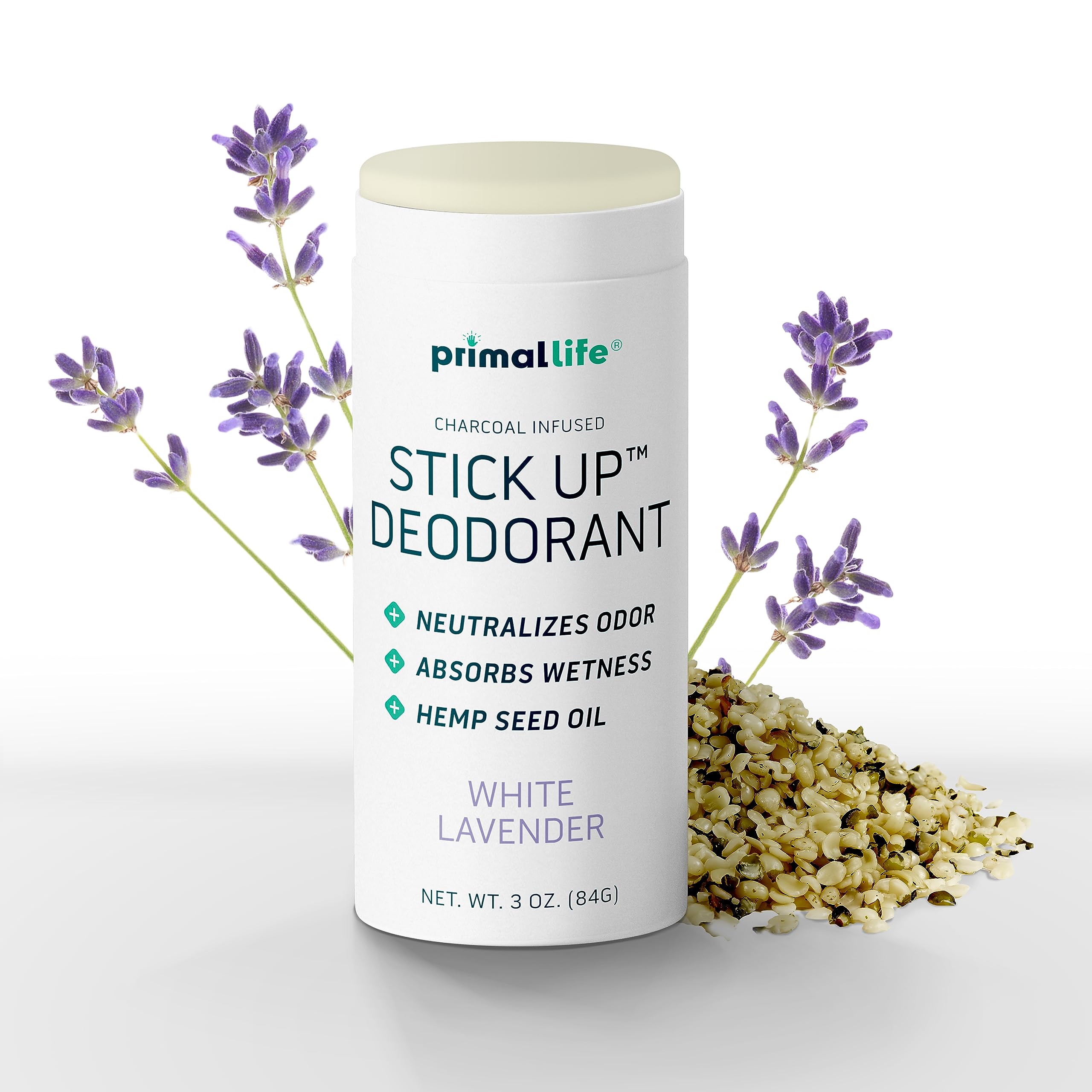 Primal Life Organics Stick Up vegan deodorant label ready for daily wear on the go.