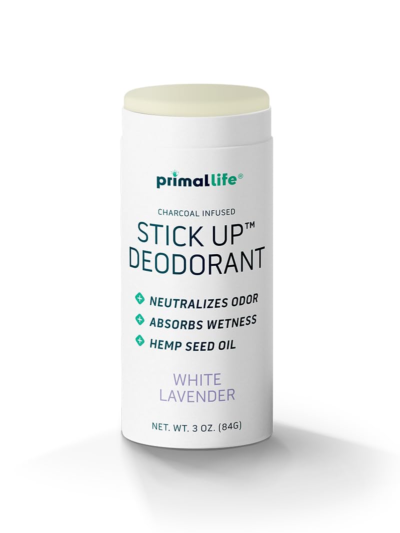Primal Life Organics Stick Up White Lavender application for daily freshness.
