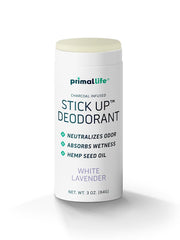 Primal Life Organics Stick Up White Lavender application for daily freshness.