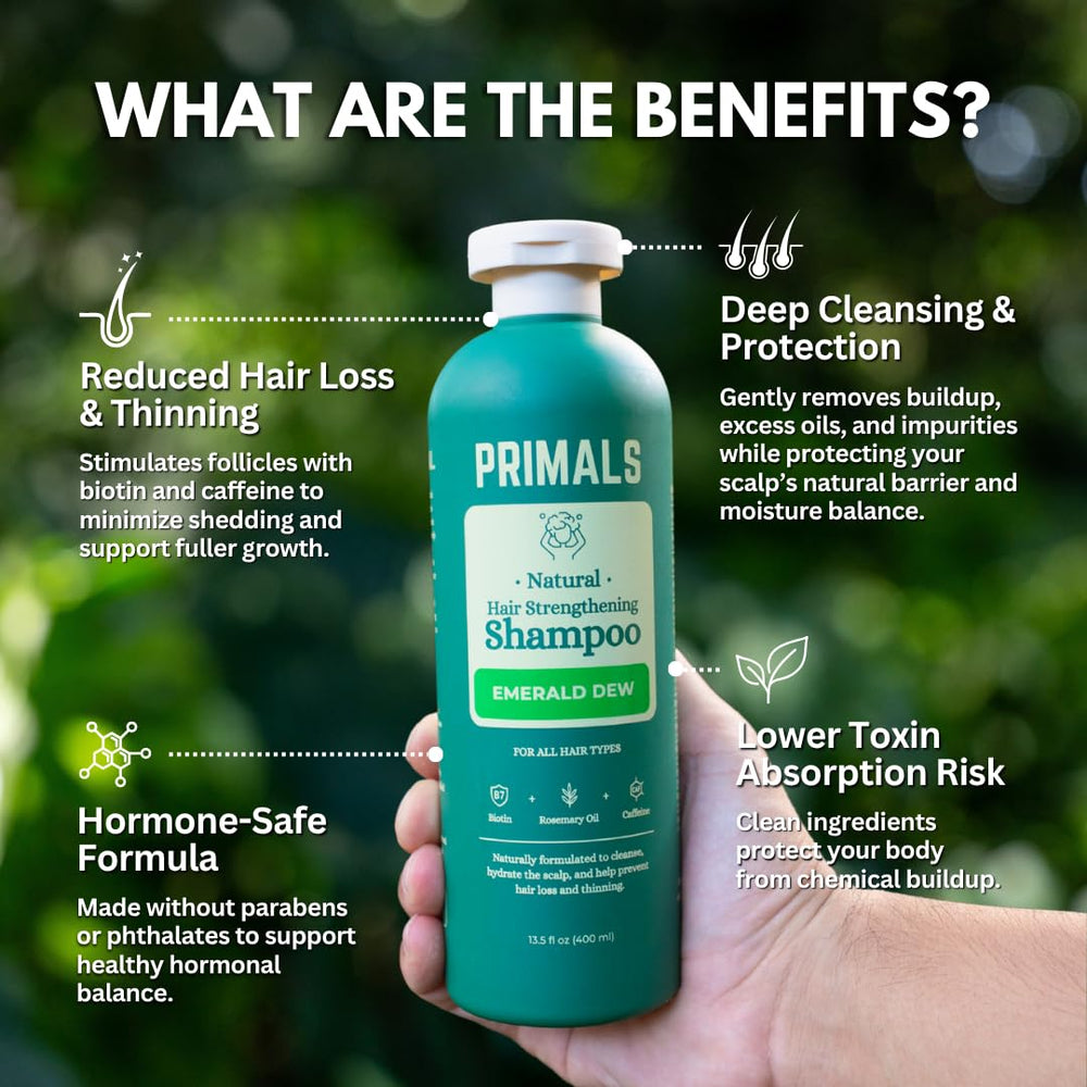 PRIMALS shampoo pour close-up highlighting formula for scalp health