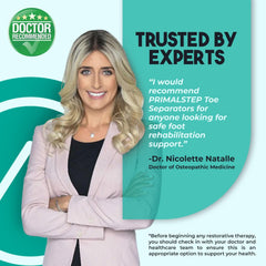 PRIMALSTEP APEX toe separators packaging highlights two-pair versatility.