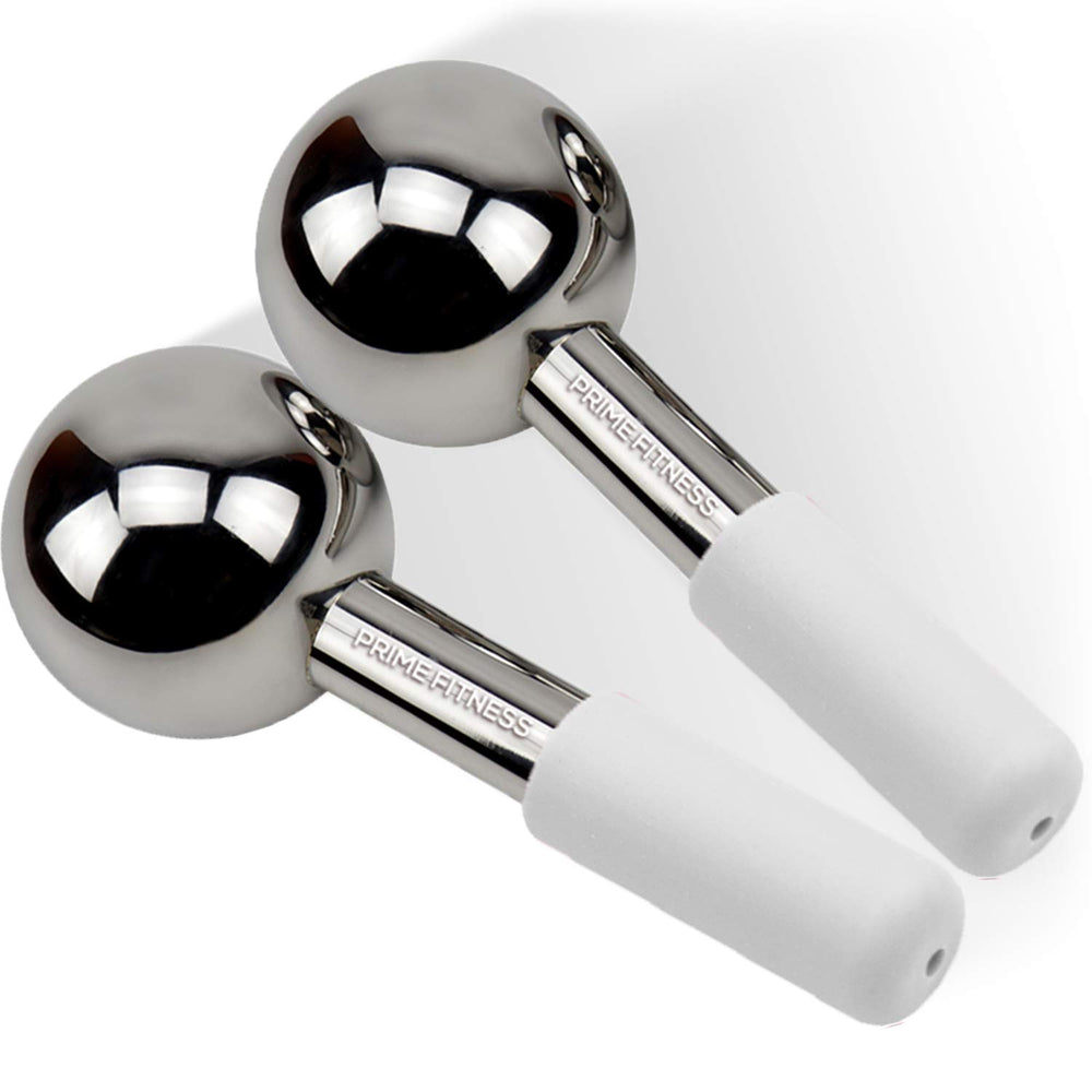 PRIME Fitness Ice Globes face closeup for cooling facial massage and improved circulation.