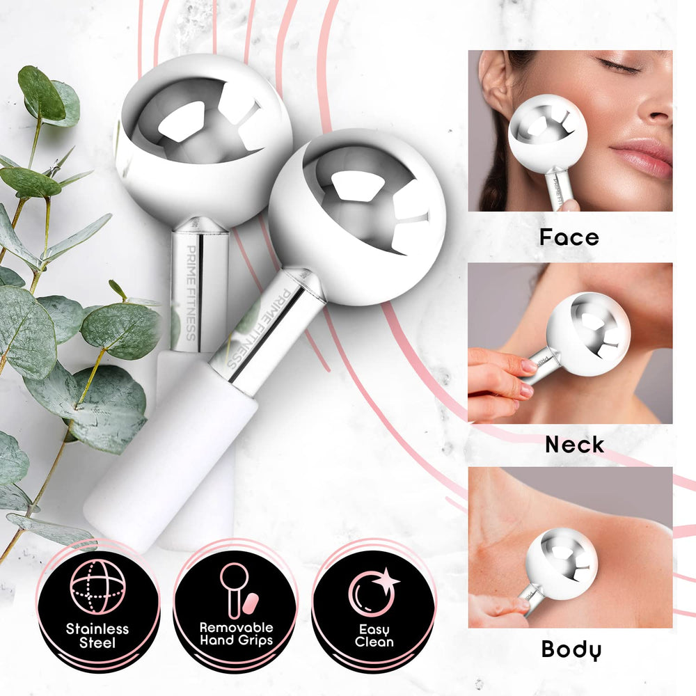 PRIME Fitness Ice Globes neck massage showing tension relief and gentle lifting potential.