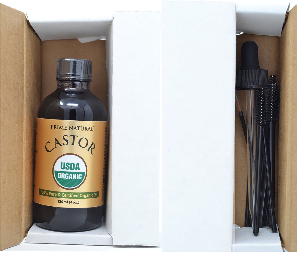 Prime Natural eyelash and eyebrow growth support using pure castor oil.