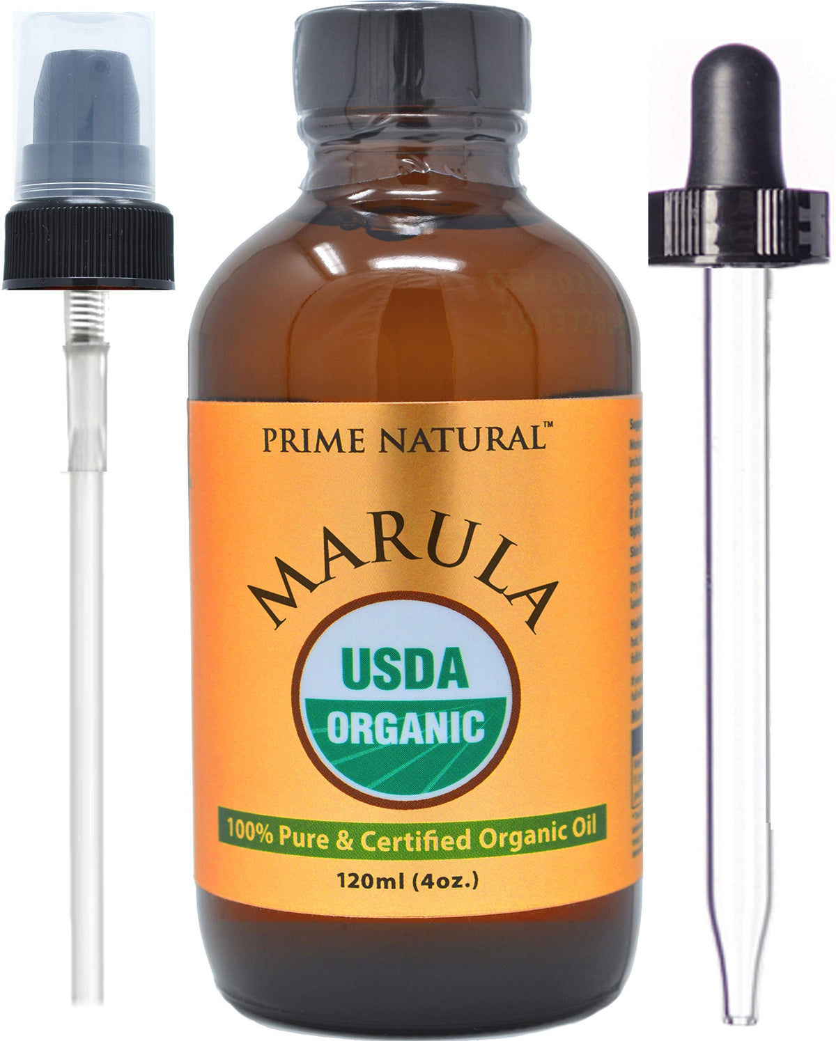 PRIME NATURAL Marula Oil bottle in amber glass for pure organic skin hydration.