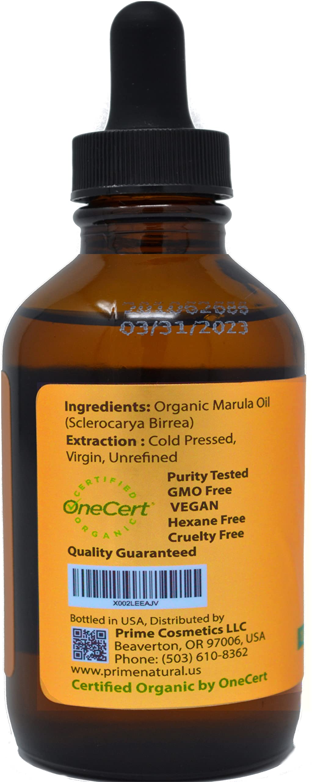 PRIME NATURAL Marula Oil pump dispense showing easy usage on skin and hair.