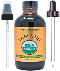 PRIME NATURAL Tamanu oil bottle with pump for easy daily moisture and face care.