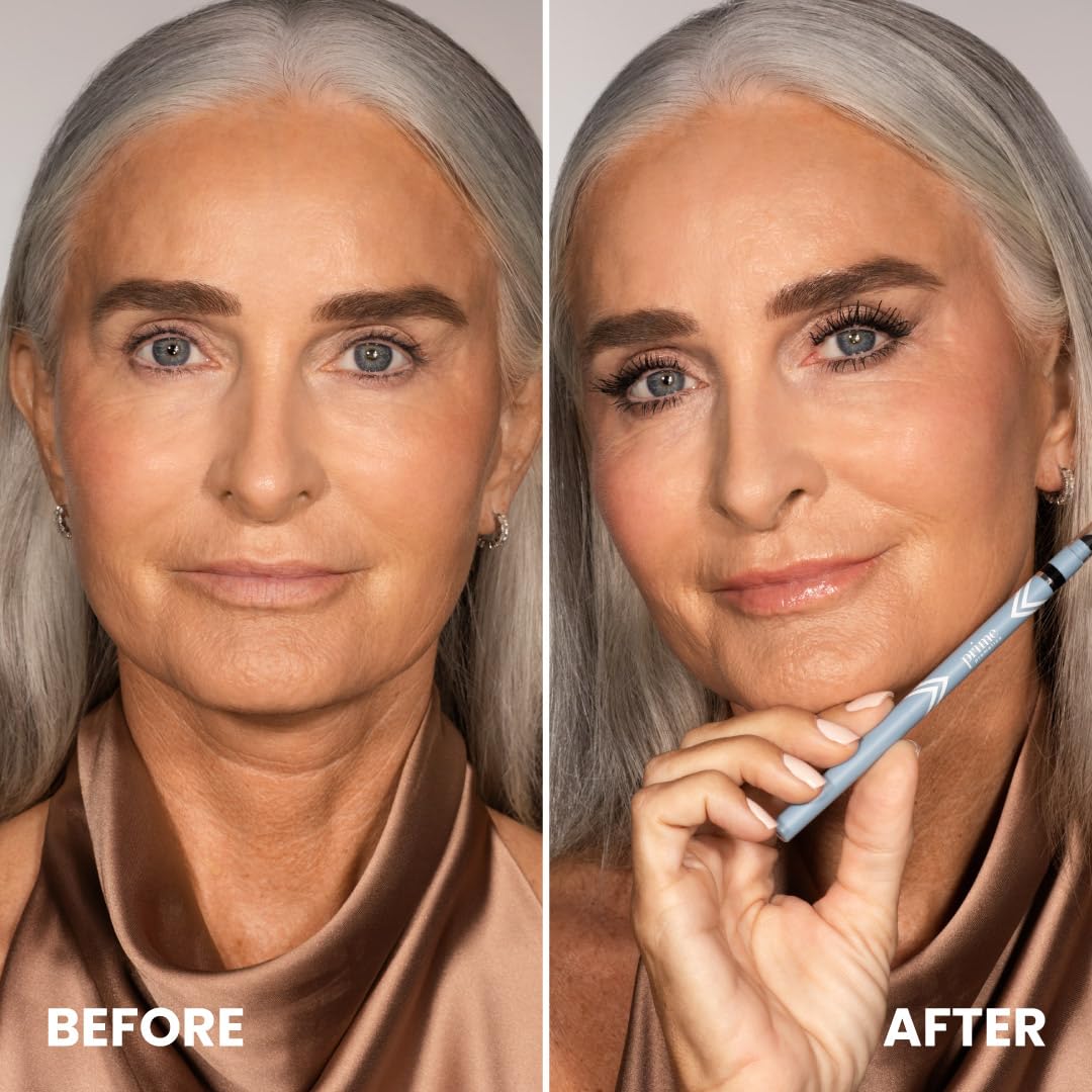 Prime Prometics PrimeEyes Glide Eyeliner swatch shows deep, buildable color for mature eyes.
