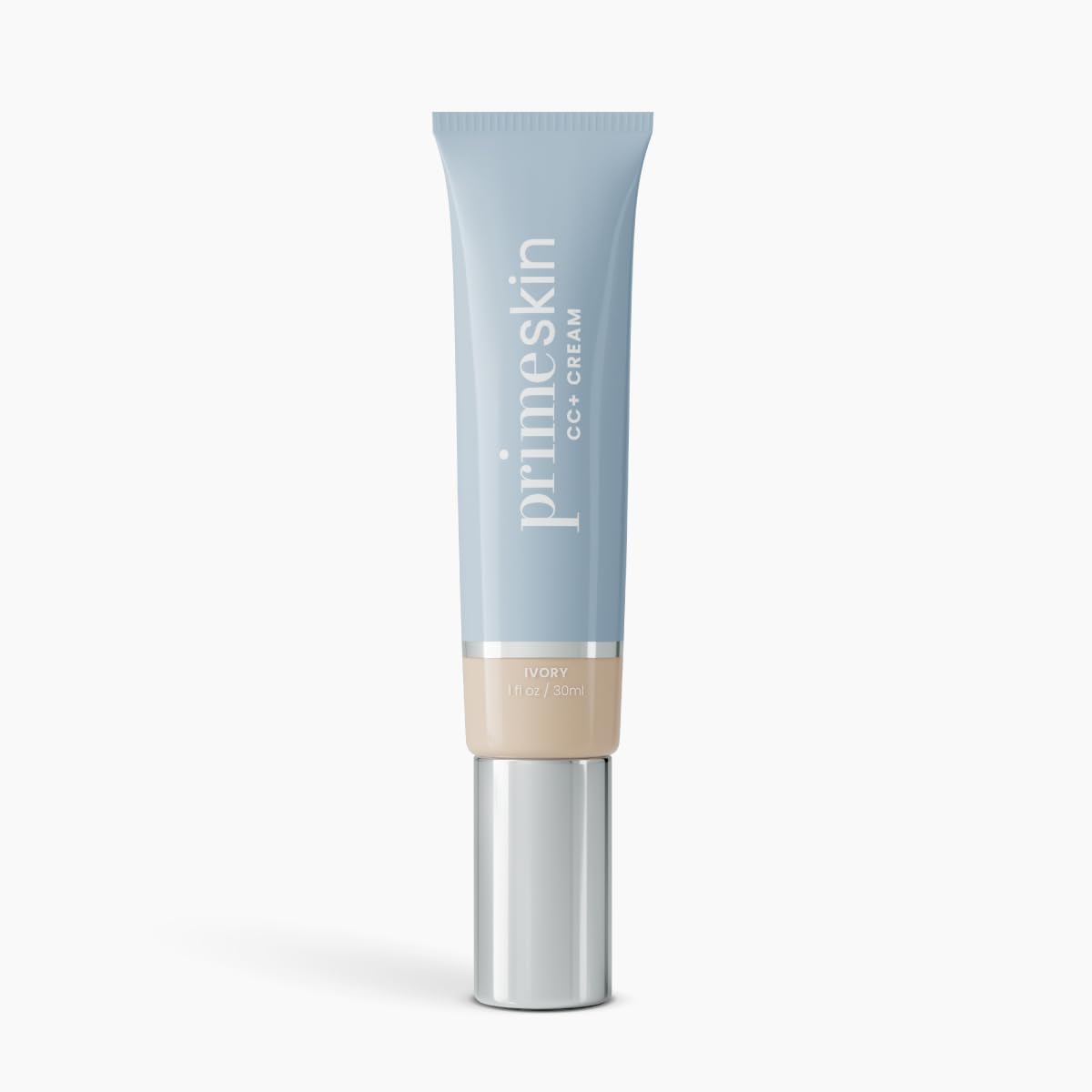 PrimePrometics PrimeSkin CC+ bottle closeup shows lightweight, blendable coverage for natural-looking skin.