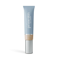 PrimePrometics PrimeSkin CC+ Cream tube closeup showing pore-blurred, even-toned look.