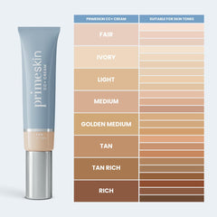 Prime Prometics PrimeSkin CC+ Cream swatches demonstrate blendable shade adaption for mature skin