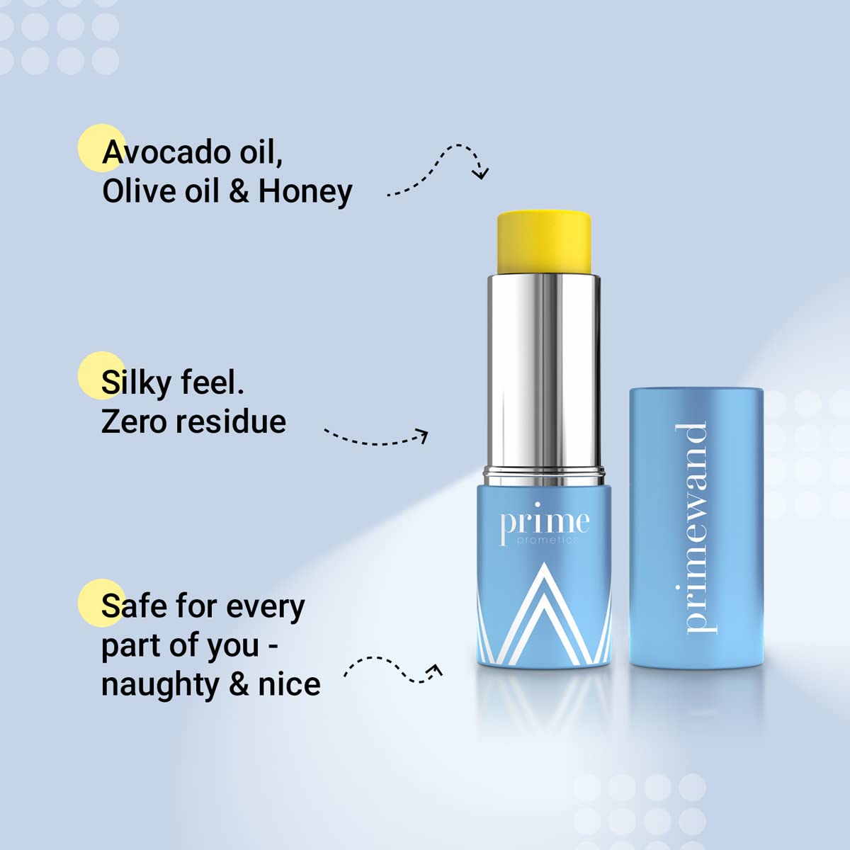 Prime Prometics PrimeWand Nourish application close-up shows silky glide for base makeup.