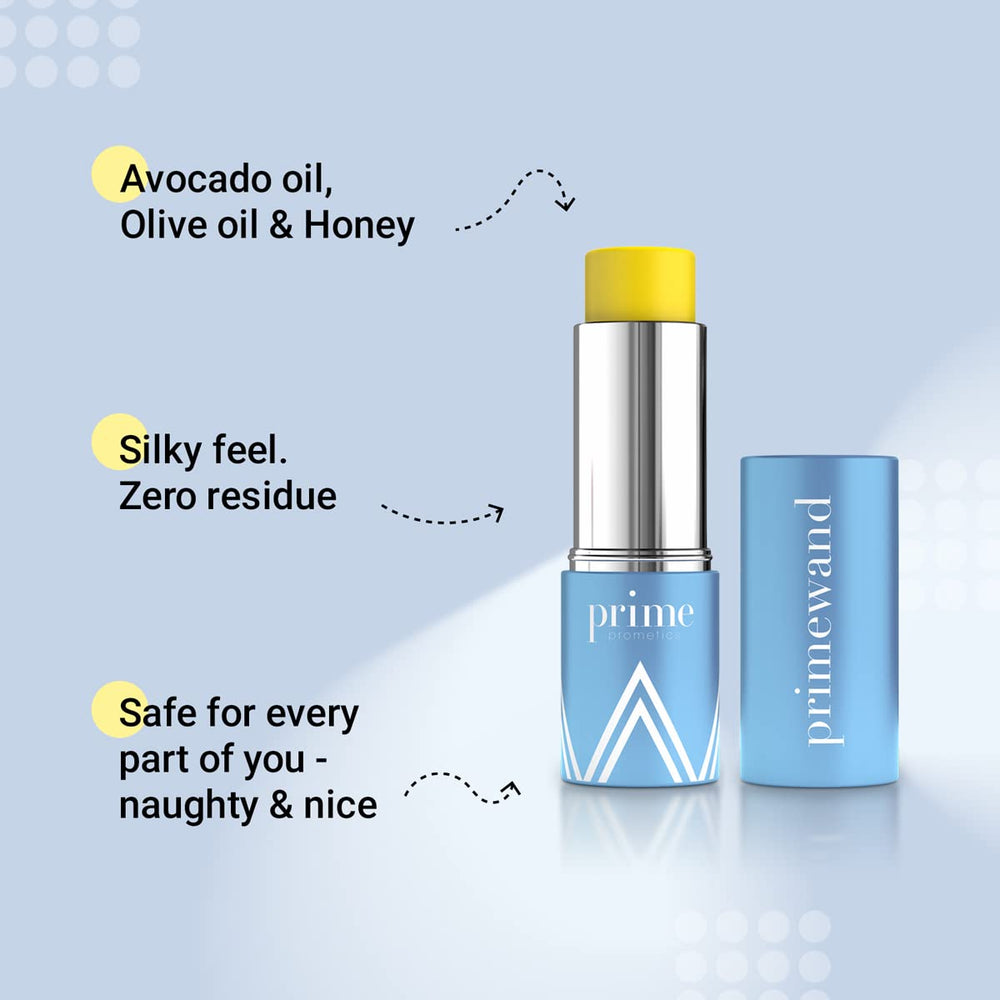 Prime Prometics PrimeWand Nourish application close-up shows silky glide for base makeup.