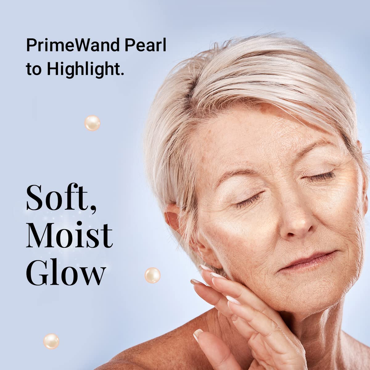 Prime Prometics PrimeWand Pearl cheek-glow enhances cheekbone definition softly.