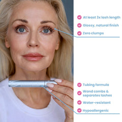 Prime Prometics PrimeLash mascara brush demonstrates precise separation for defined, clump-free lashes.