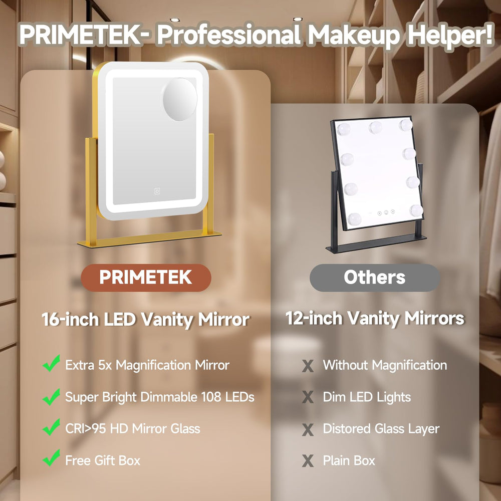 PRIMETEK 3-color lighting adapts to daytime, sunset, or mood makeup tasks.