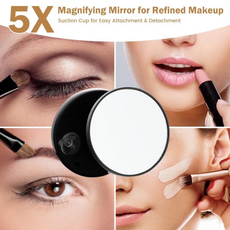 PRIMETEK vanity mirror 5X magnification helps precision grooming.
