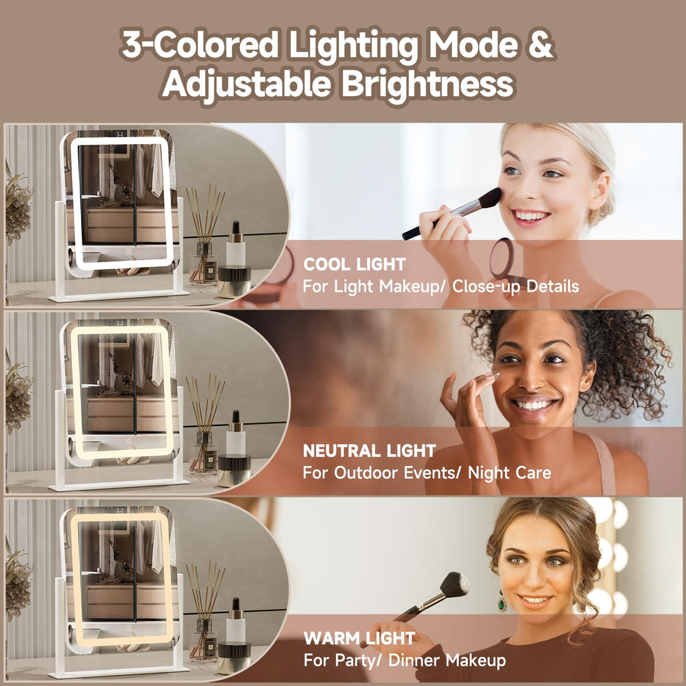 PRIMETEK vanity mirror three color lighting mode demonstrates versatile ambient tones.