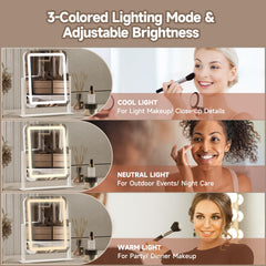 PRIMETEK vanity mirror three color lighting mode demonstrates versatile ambient tones.