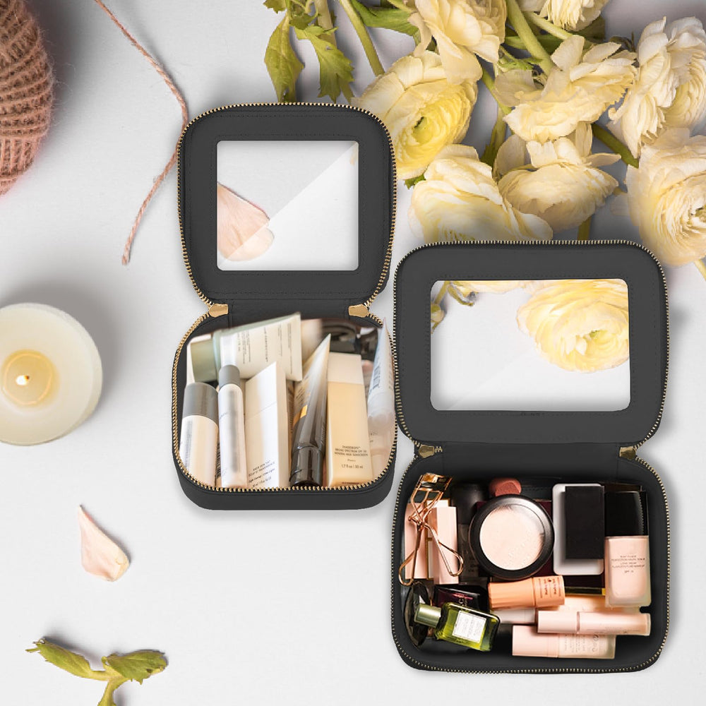 Prite Boxy Vegan Leather Cosmetic Pouch highlights sleek design and durable structure.