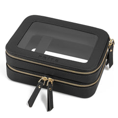 Prite clear double-layer makeup bag shows transparent panels for quick visibility and easy packing.