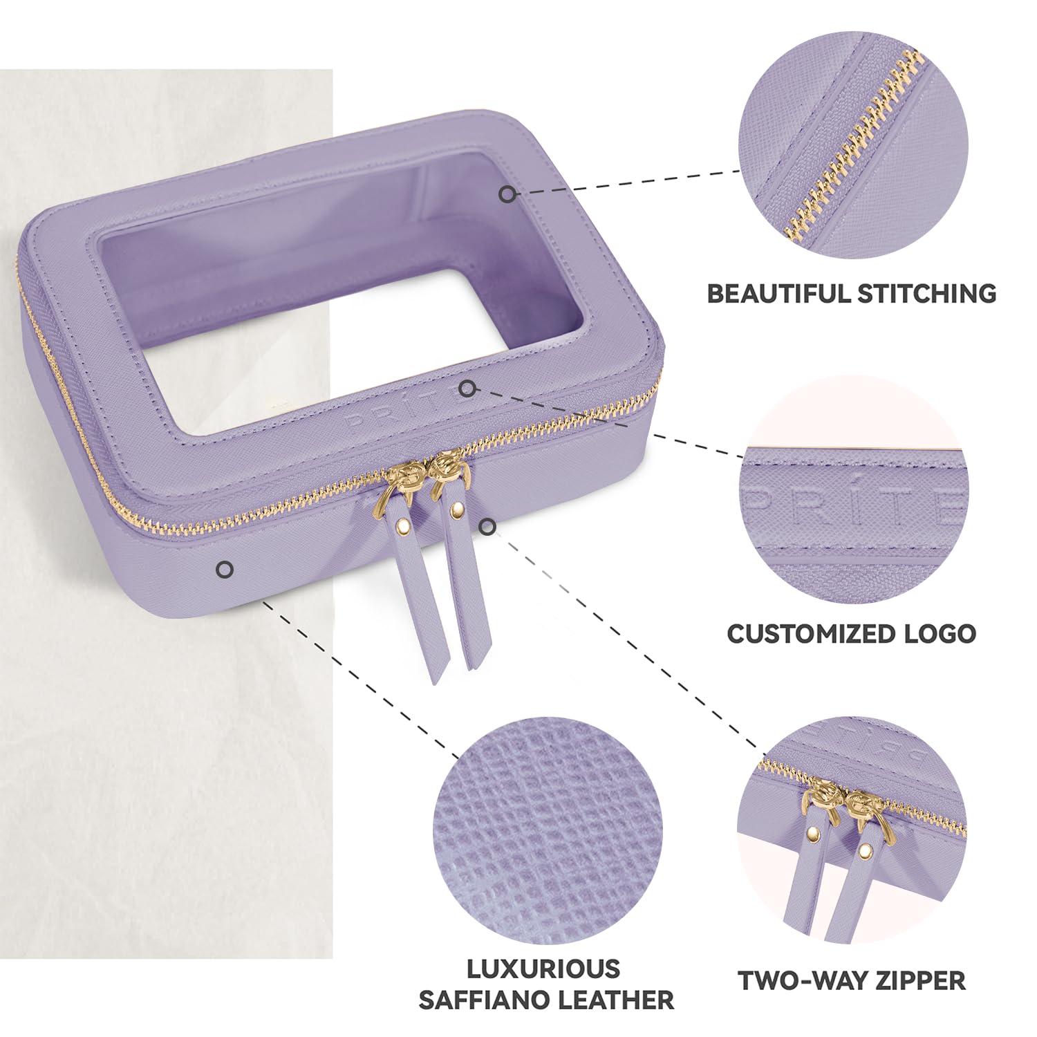 Prite Clear Makeup Bag golden zipper adds premium closure and secure storage