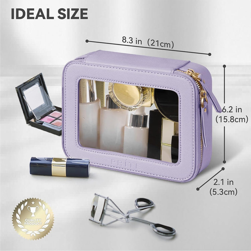 Prite Clear Makeup Bag inside organization reveals roomy layout for cosmetics and skincare