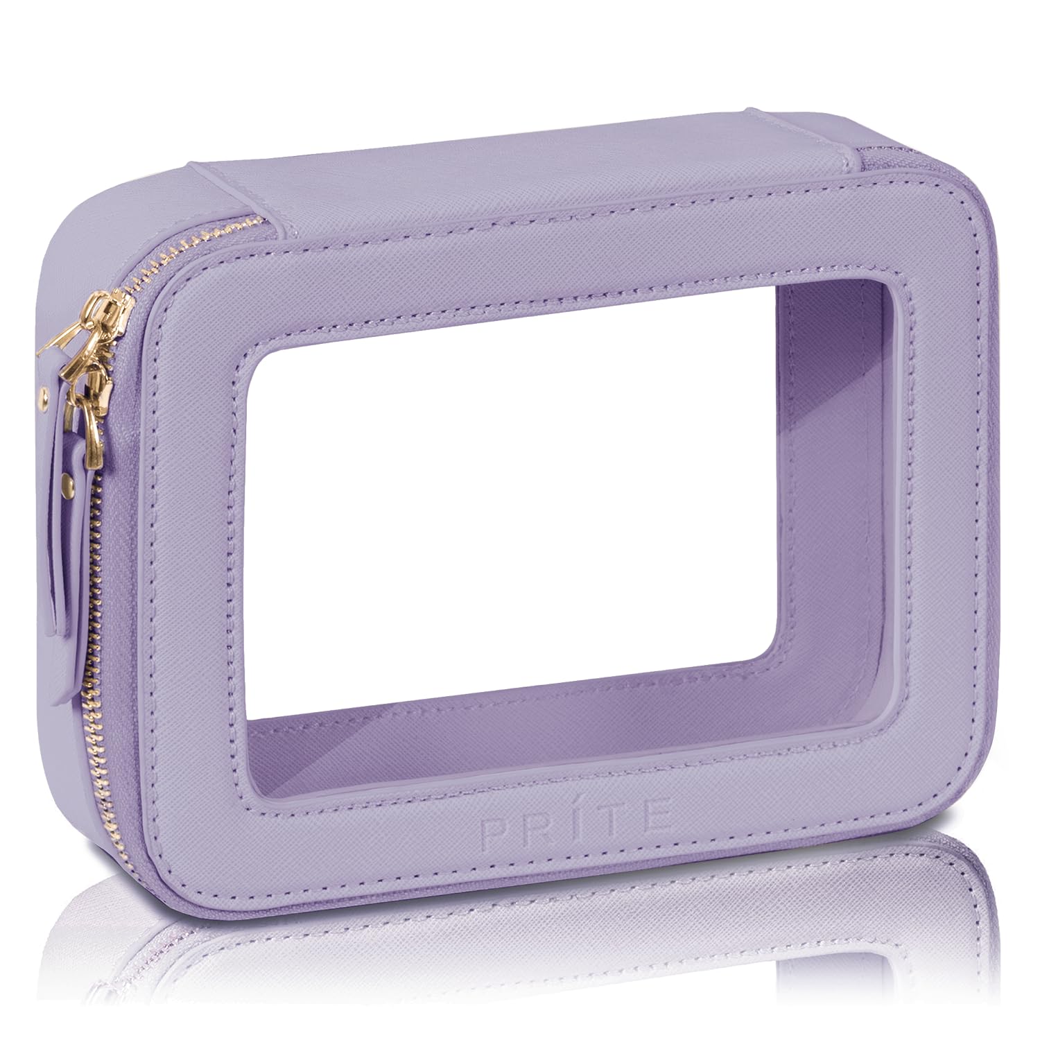 Prite Clear Makeup Bag side view in violet for stylish, portable travel storage