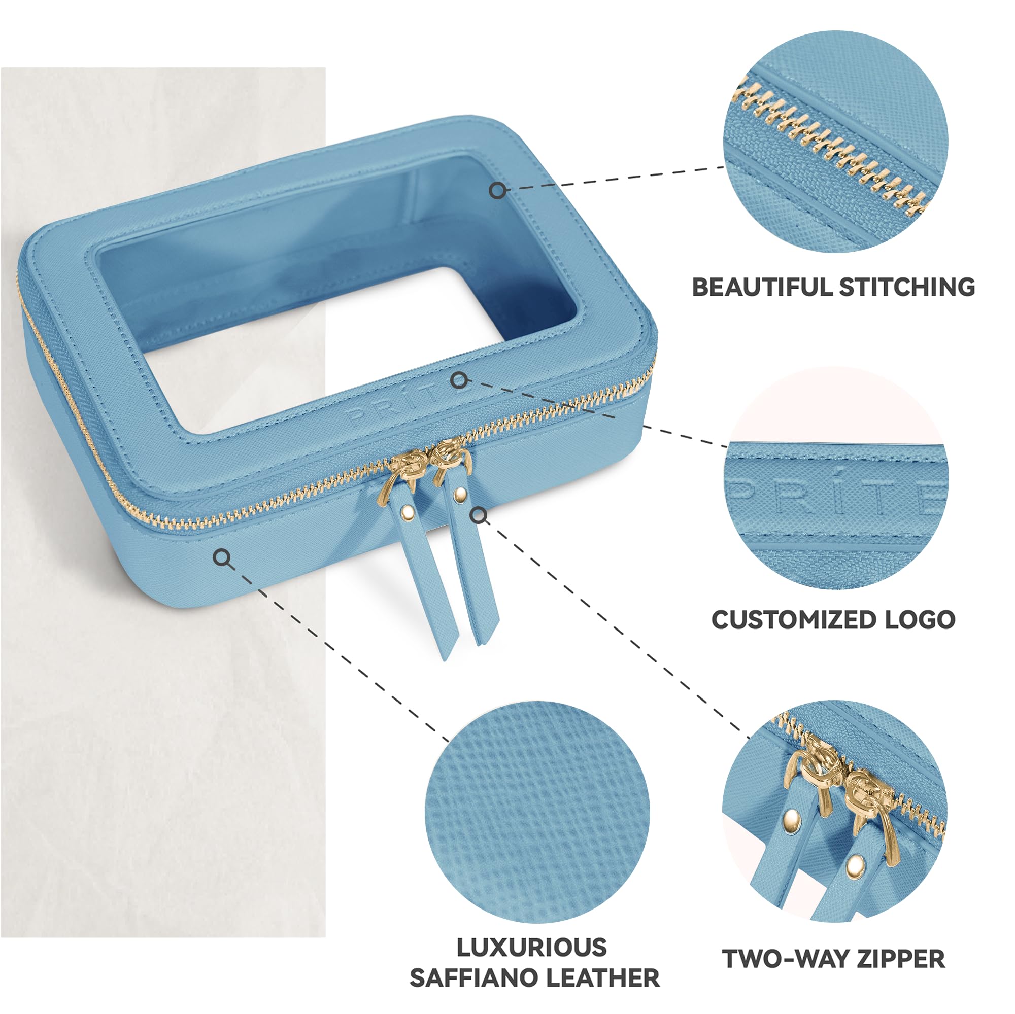 Prite Clear Makeup Bag transparent panel speeds product finding