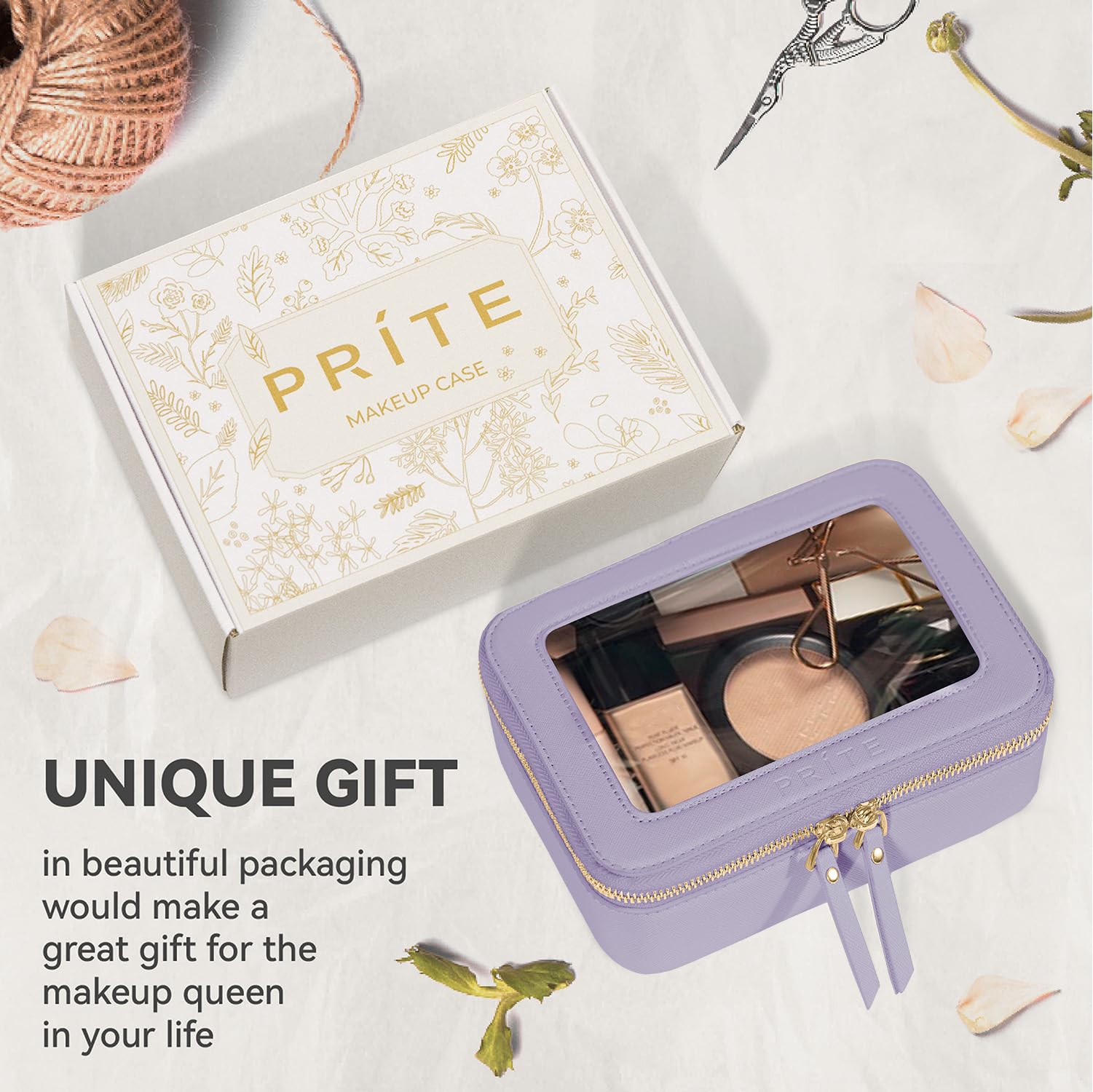 Prite Clear Makeup Bag violet color highlights elegant, compact storage for beauty items