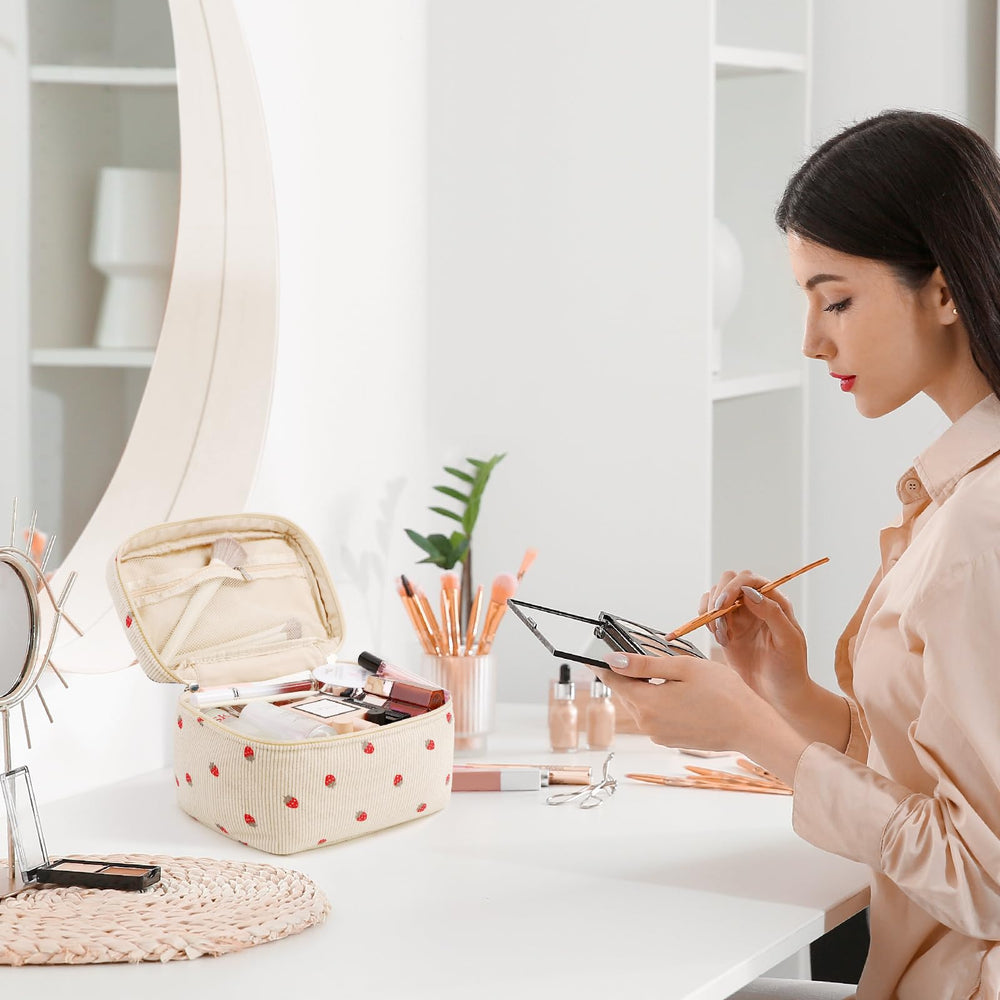 Prite Corduroy floral pattern suits daily use as a chic makeup organizer.