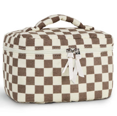 Prite corduroy makeup bag with floral pattern shows large-capacity travel organization.