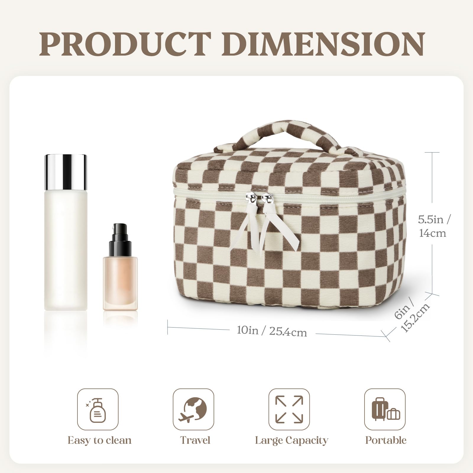 Prite makeup bag with gold zipper close-up emphasizes premium finish and smooth access.