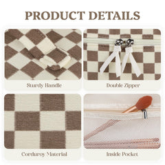Prite floral makeup bag with handle demonstrates easy carrying during travel.