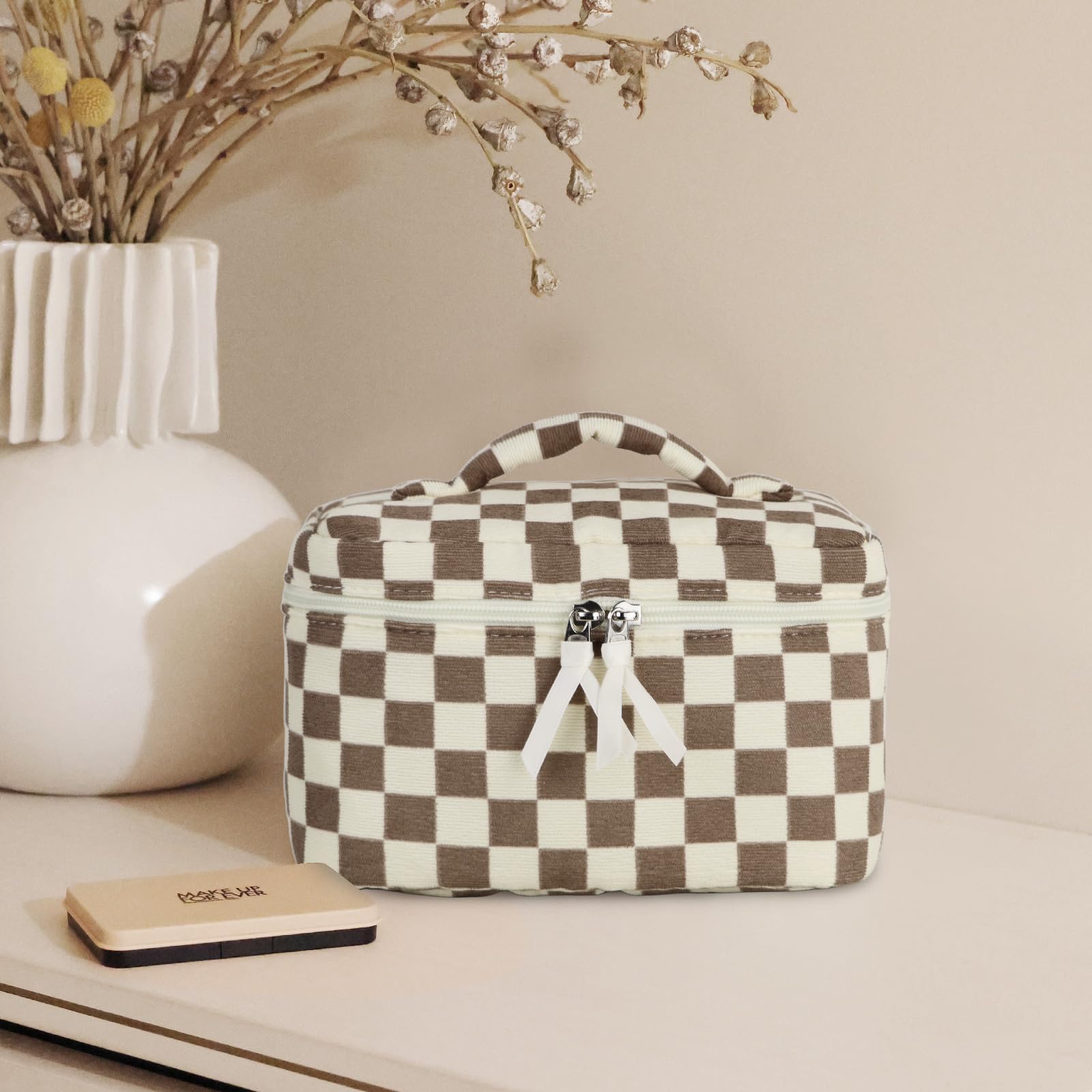 Prite Corduroy makeup bag lightweight design fits in purses and suitcases
