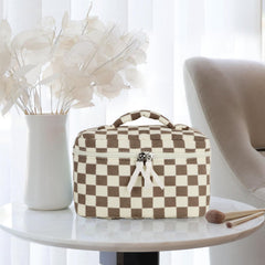 Prite corduroy makeup bag quilted texture highlights durable construction and everyday use.