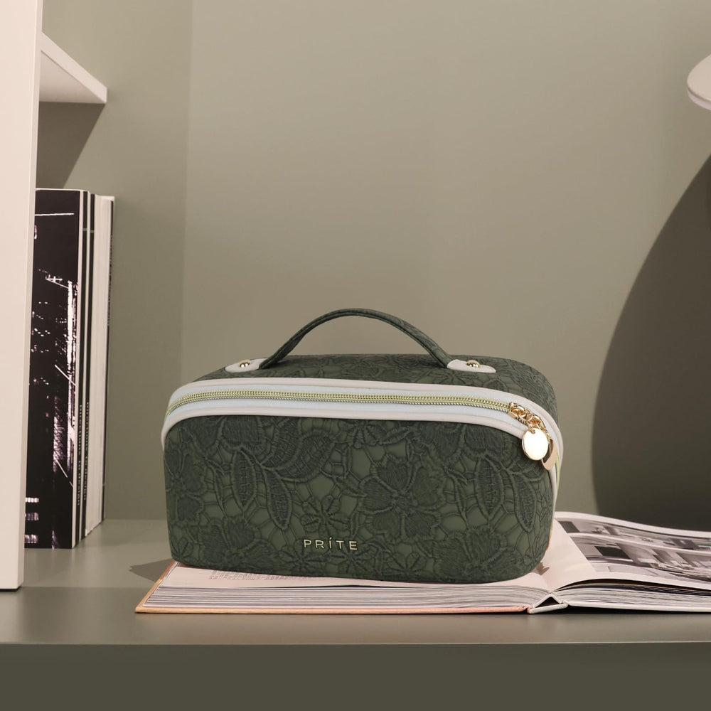 Prite cosmetic bag large capacity holds multiple cosmetics and tools for weekend trips.