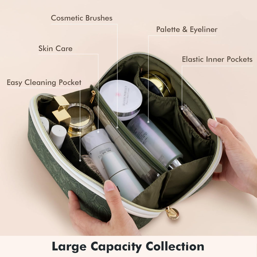 Prite cosmetic bag waterproof vegan leather surface easy wipe cleanliness on the go.