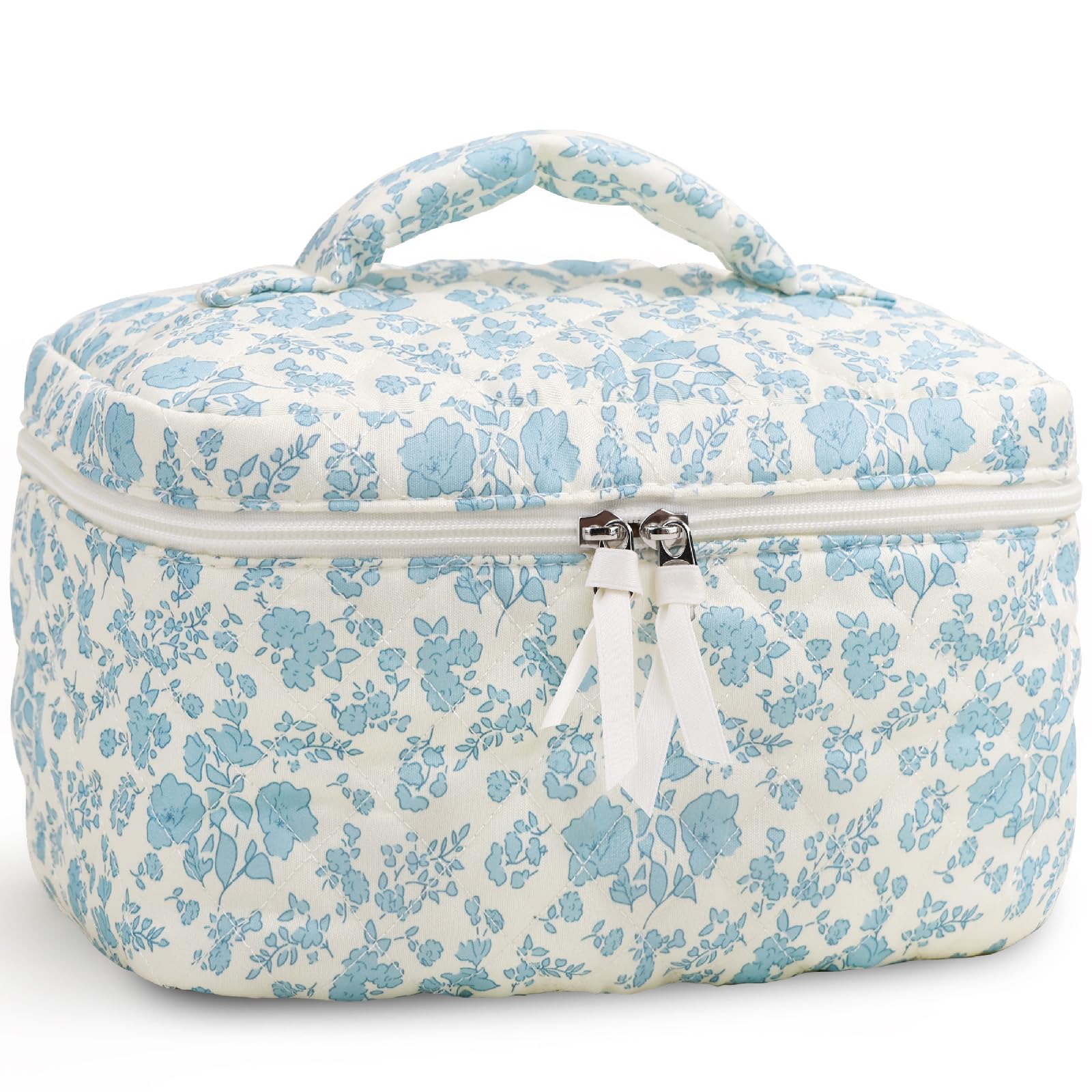 Prite large makeup bag blue flower pattern for stylish travel organization