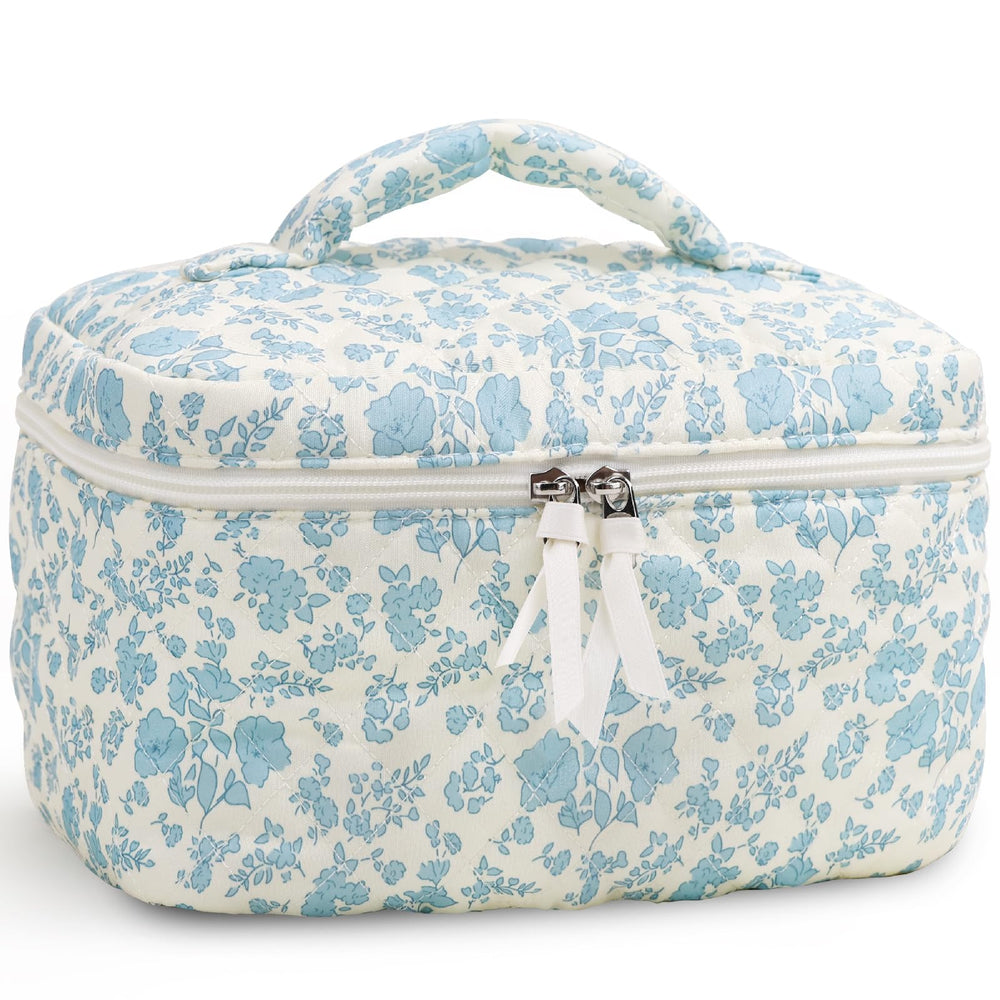 Prite large makeup bag blue flower pattern for stylish travel organization