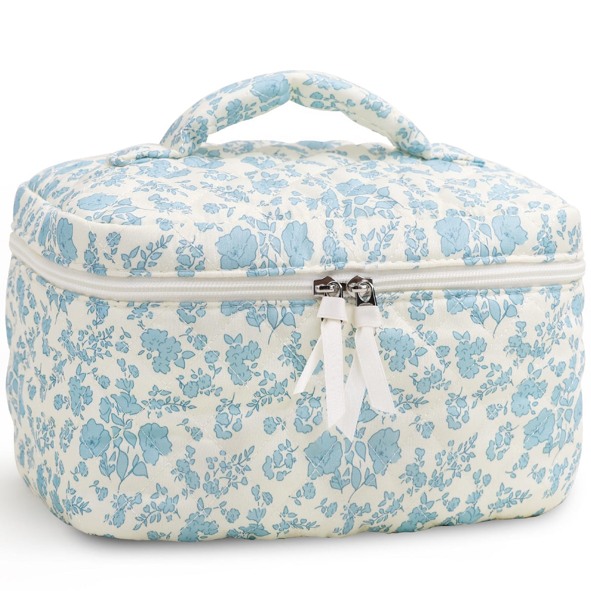 Prite large makeup bag blue flower pattern for stylish travel organization