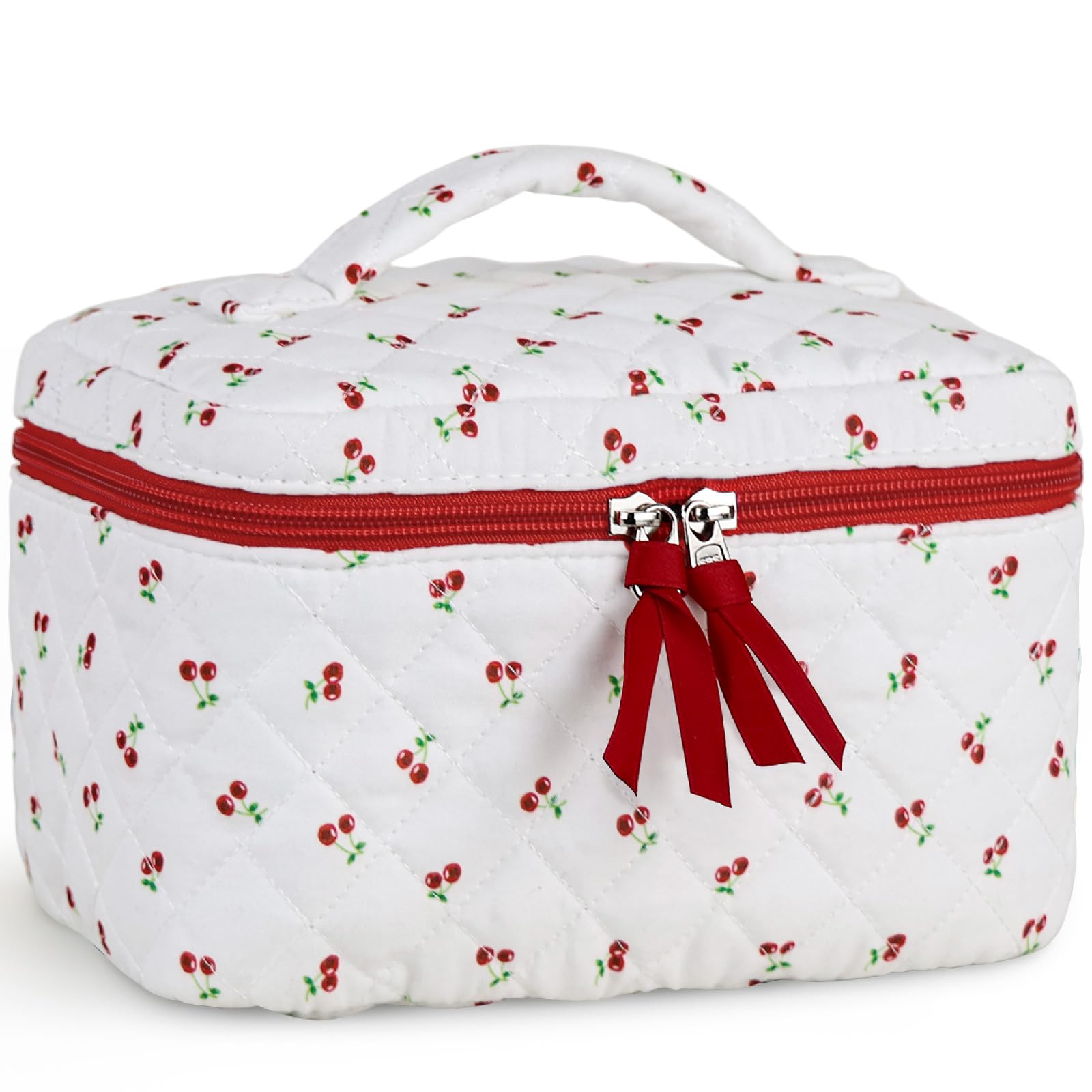 Prite large makeup bag with quilted floral pattern for stylish organization
