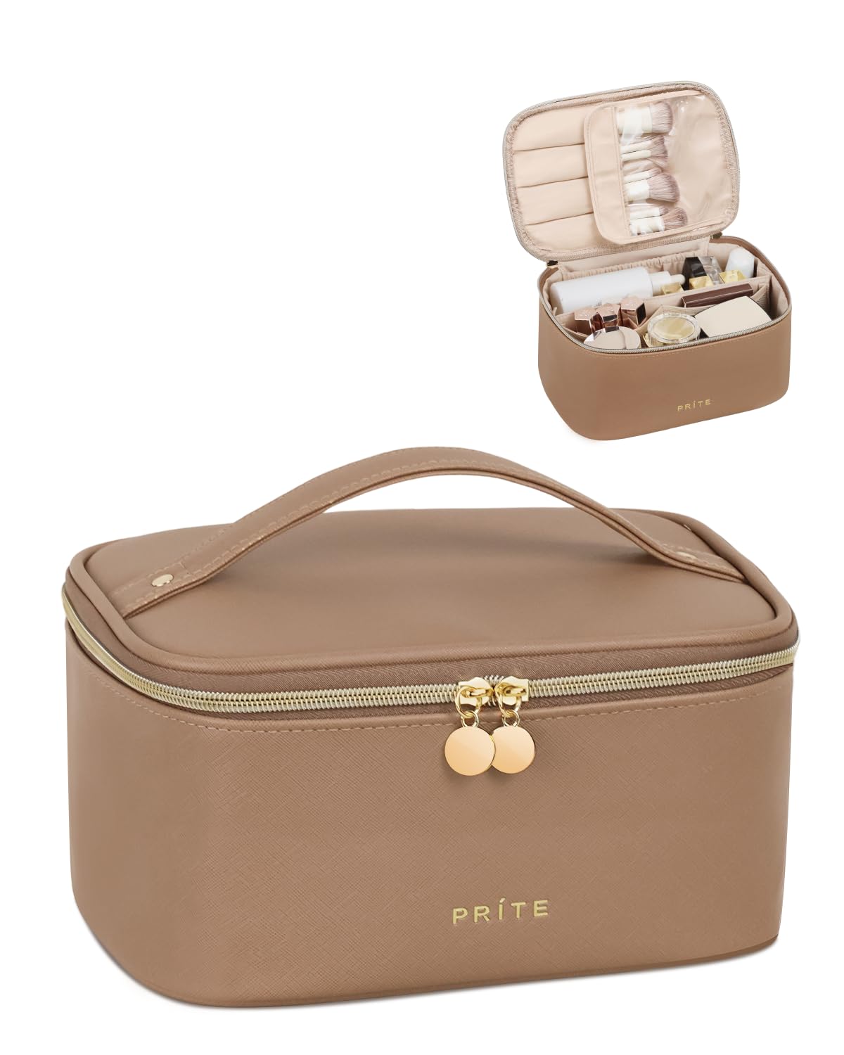 Prite makeup bag brush compartment keeps brushes organized and dust-free for travel