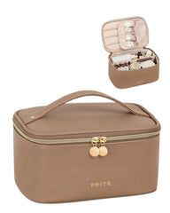 Prite makeup bag brush compartment keeps brushes organized and dust-free for travel