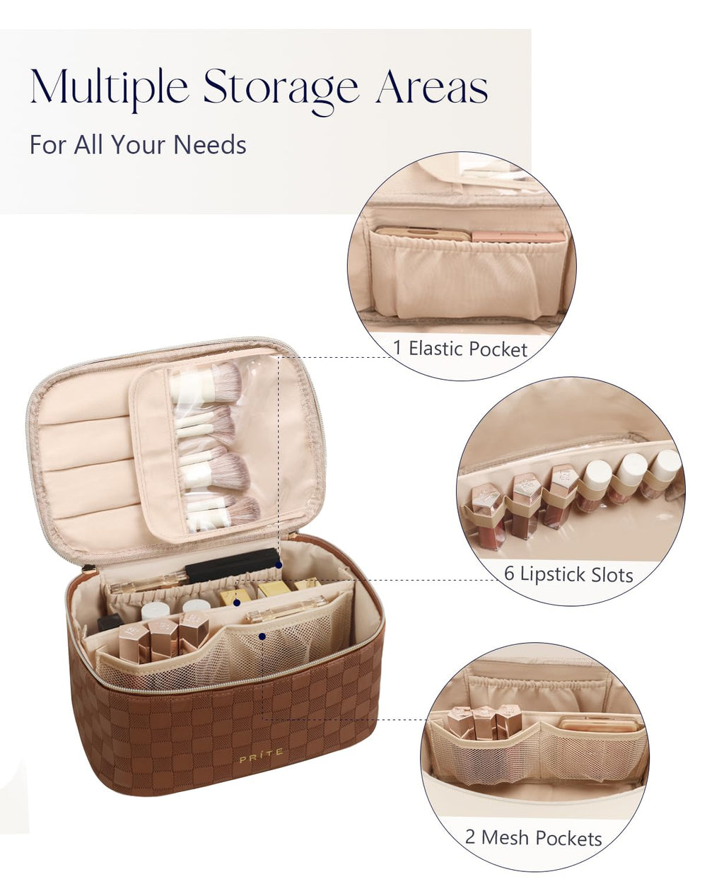 Prite makeup bag brush-compartment setup with protective cover for organized brushes