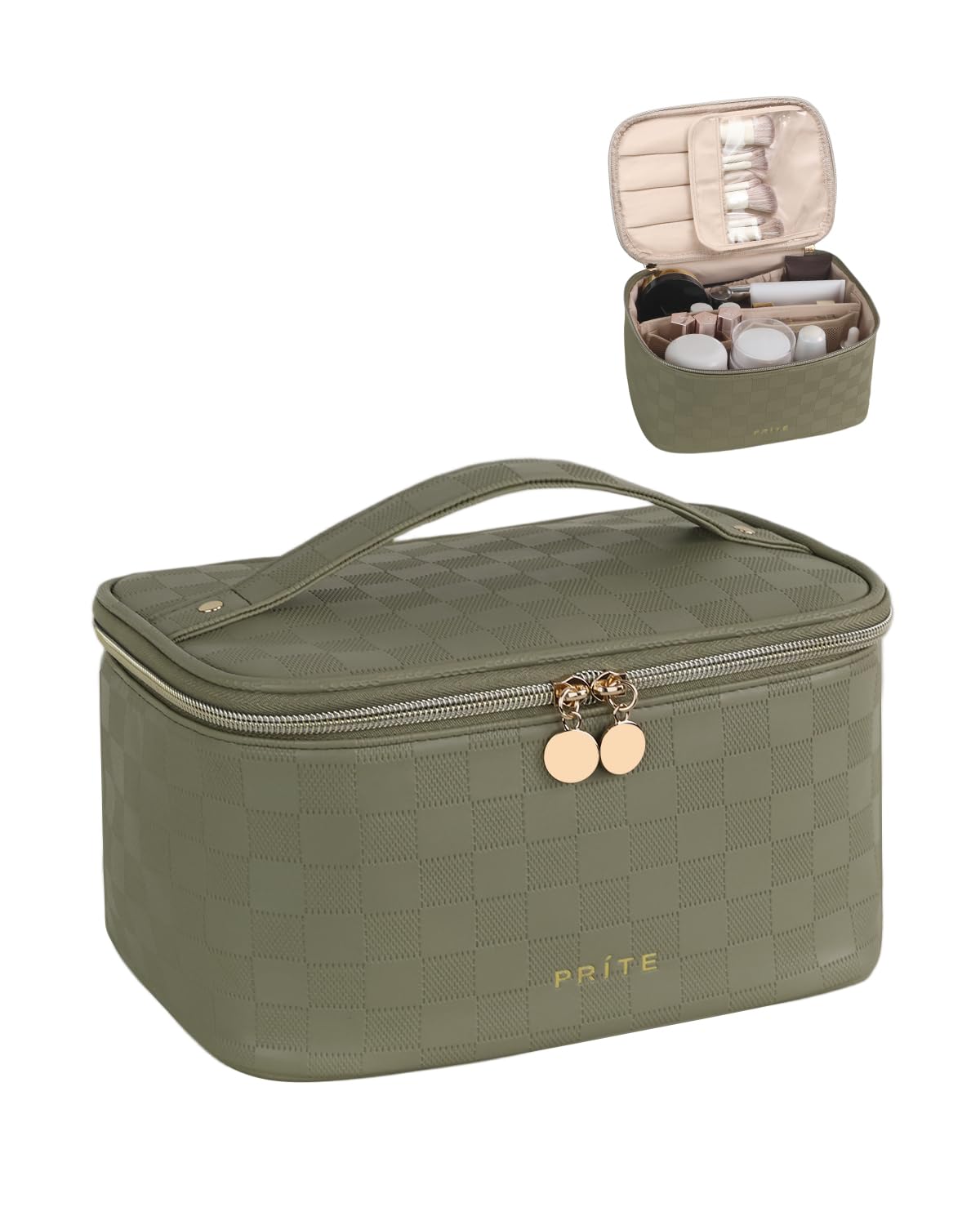 Prite makeup bag brush compartment keeps brushes organized for quick routines.