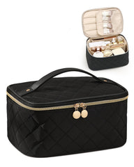 Prite makeup bag brush holder keeps brushes organized for quick touchups on trips.