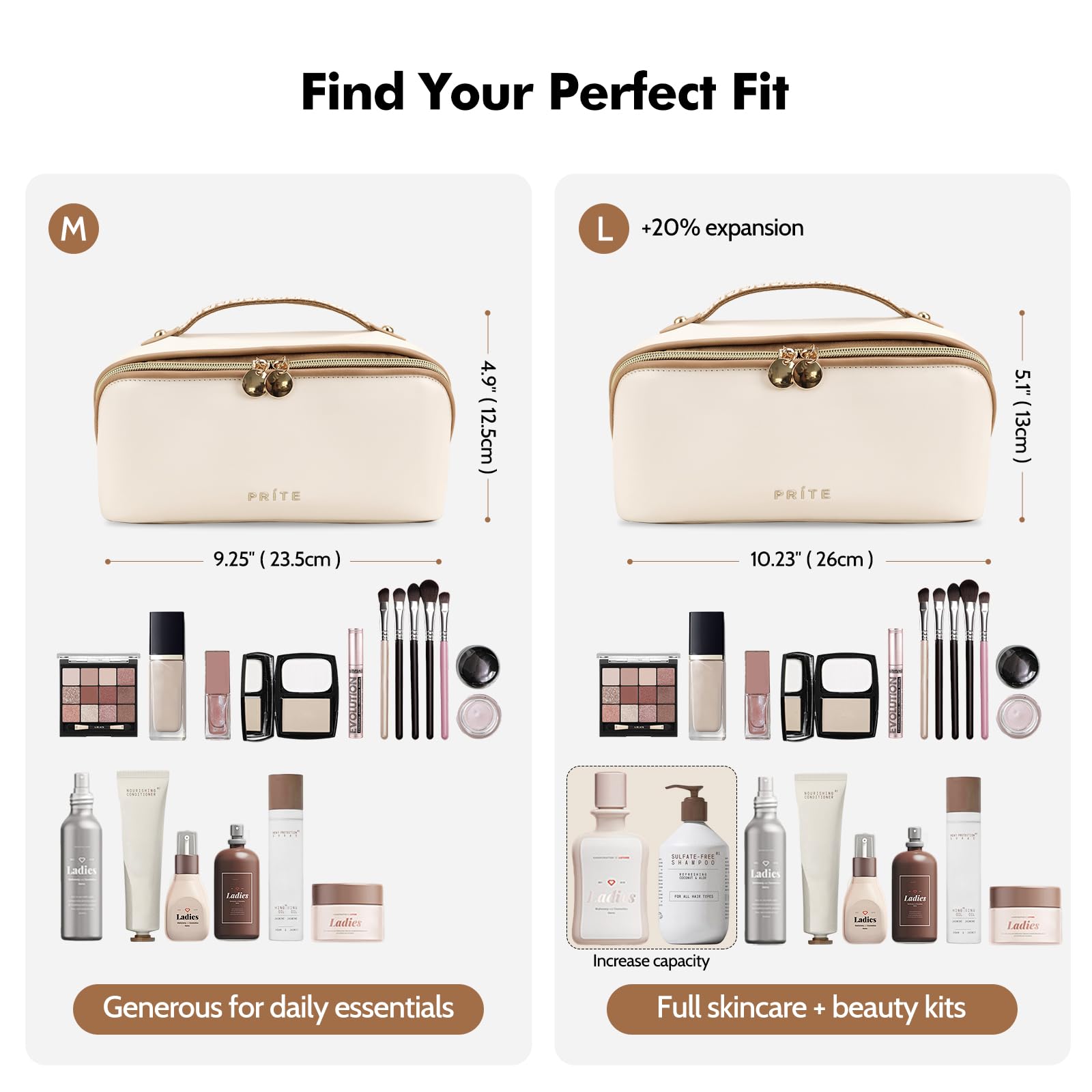 Prite makeup bag clear divider inside keeps brushes contained and organized