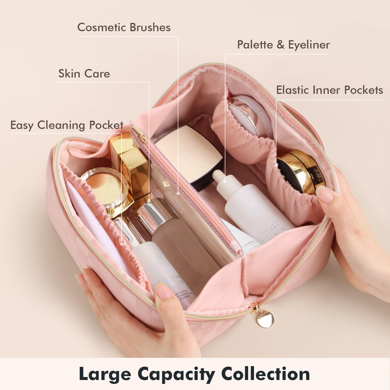 Prite makeup bag clear divider keeps brushes contained and cross-mess-free